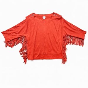 Chico’s Fringe Suede Feel Blouse Top Red Size 0 Soft Boho Western Festival